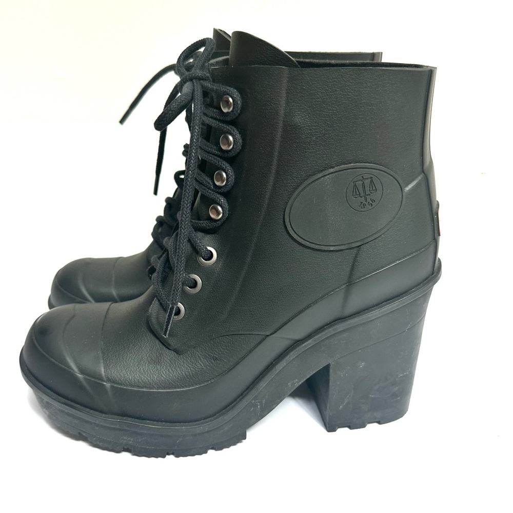 Hunter Black Lace-Up Platform Rain Boots